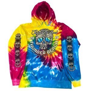 Thunder Beach Motorcycle Rally 2015 Tie-Dye Hoodie Large Skull Floral Graphics L